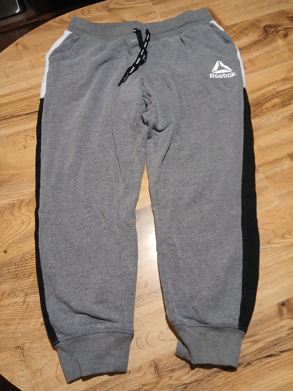Reebok Gray Joggers with Black Side Stripes and White Trim